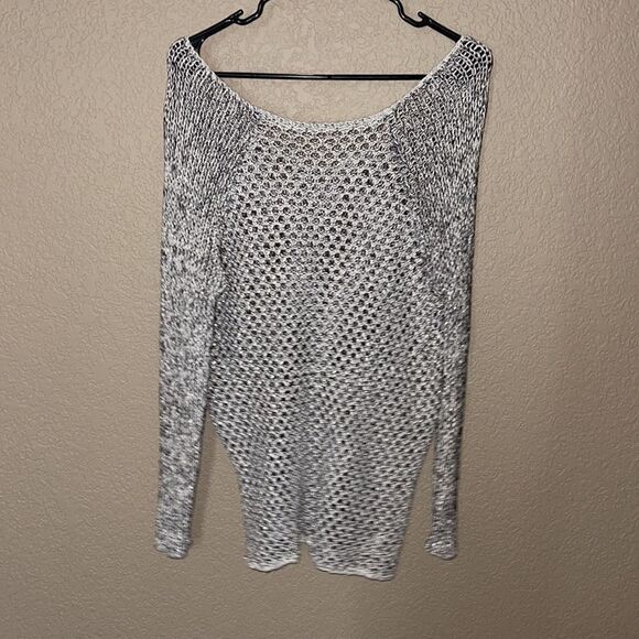 Helmut Lang- Luminous Cord Open Knit Sweater Crew Neck Silver & Black - Picture 2 of 12